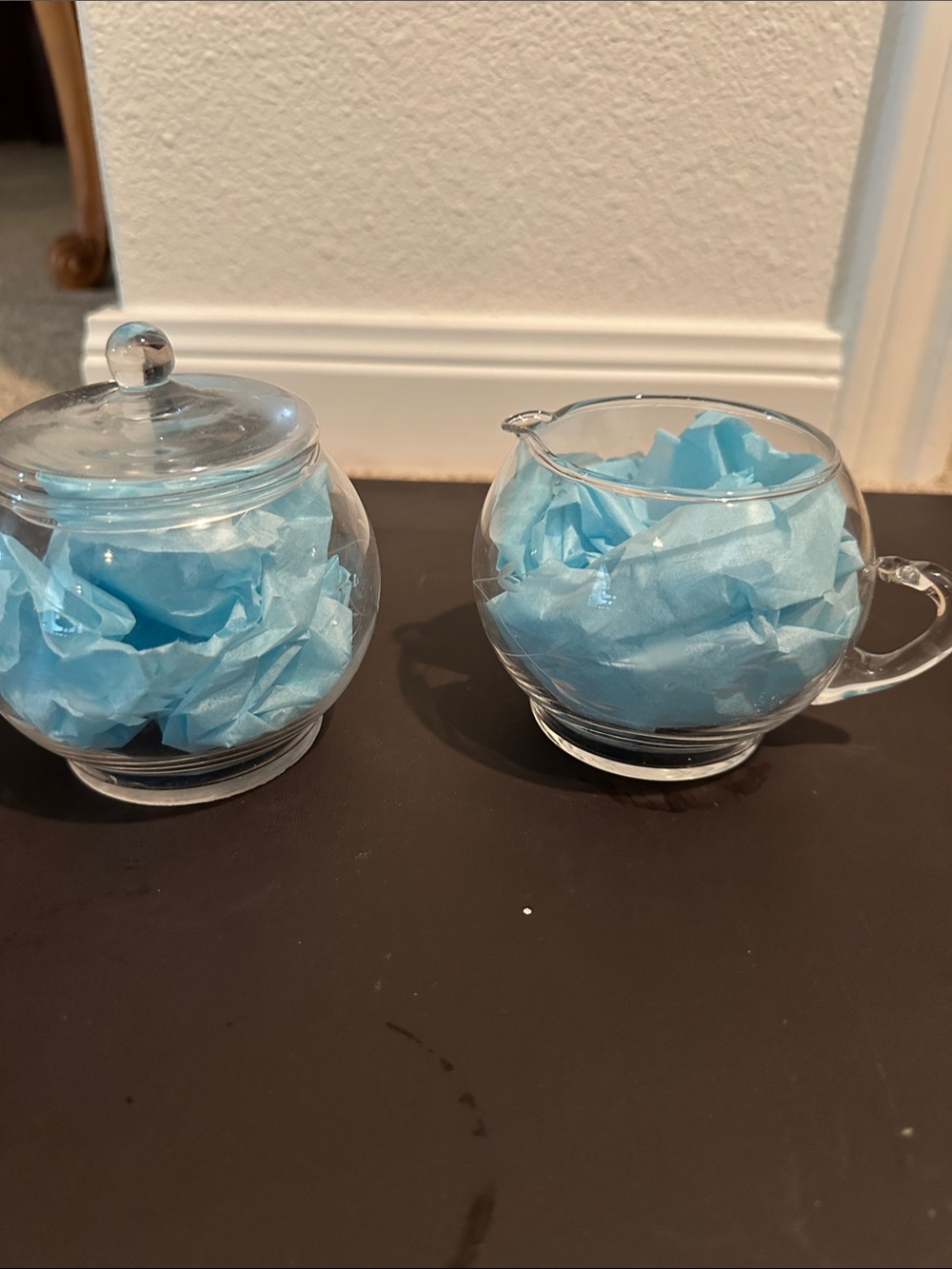 Heritage Princess House Clear Glass Sugar Bowl and Creamer